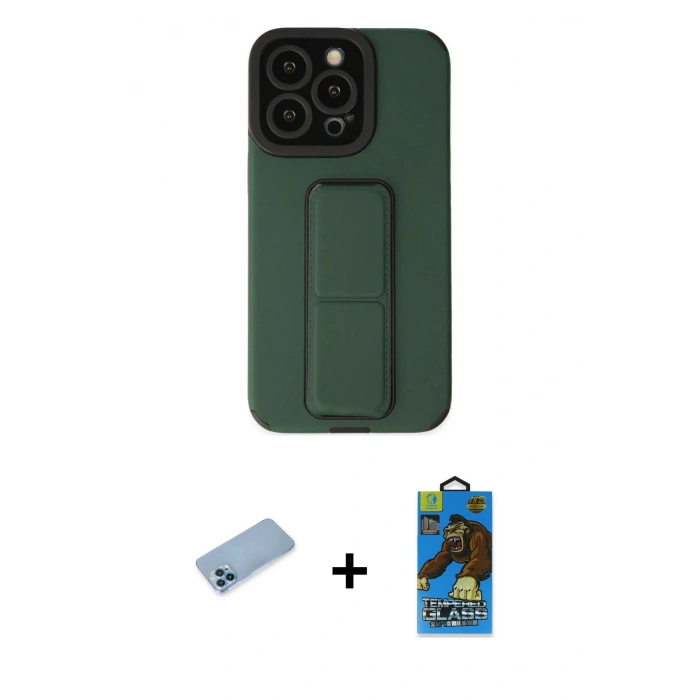 MARSİLYAN™- iPhone 13 Pro Max Kılıf Çekirdek Yansıma - Siyah 18D Cam Ekran Koruyucu + Shine Kamera Lens Koruma Cam - MI
