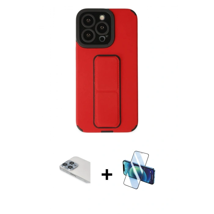 MARSİLYAN™- iPhone 13 Pro Max Kılıf Çekirdek Yansıma - Siyah 3D Antistatik Cam Ekran Koruyucu + Pers Alüminyum Kamera Lens - SABE