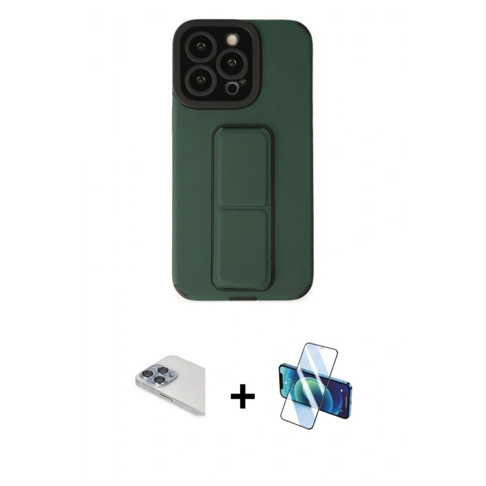 MARSİLYAN™- iPhone 13 Pro Max Kılıf Çekirdek Yansıma - Siyah 3D Antistatik Cam Ekran Koruyucu + Pers Alüminyum Kamera Lens - SABE