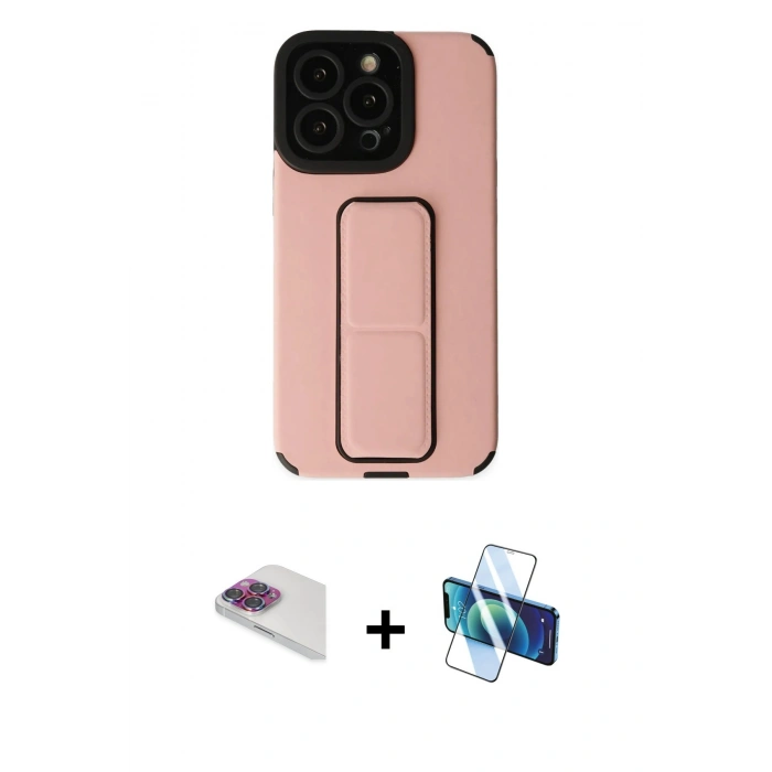 MARSİLYAN™- iPhone 13 Pro Max Kılıf Çekirdek Yansıma - Siyah 3D Antistatik Cam Ekran Koruyucu + Pers Alüminyum Kamera Lens - GI