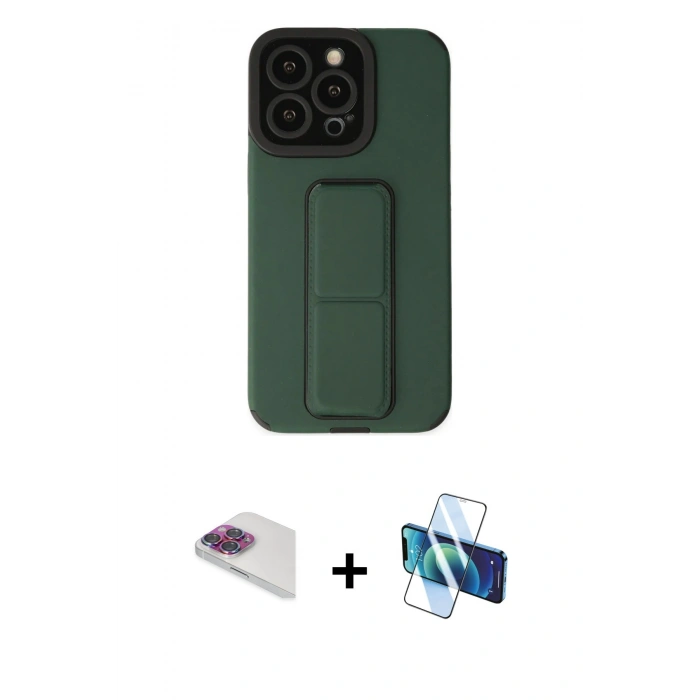 MARSİLYAN™- iPhone 13 Pro Max Kılıf Çekirdek Yansıma - Siyah 3D Antistatik Cam Ekran Koruyucu + Pers Alüminyum Kamera Lens - GI