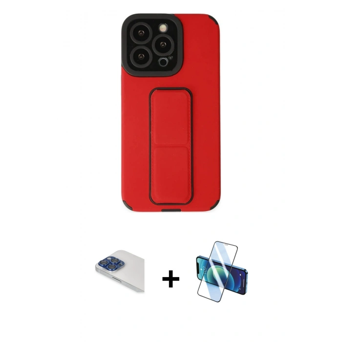 MARSİLYAN™- iPhone 13 Pro Max Kılıf Çekirdek Yansıma - Siyah 3D Antistatik Cam Ekran Koruyucu + Pers Alüminyum Kamera Lens - LT