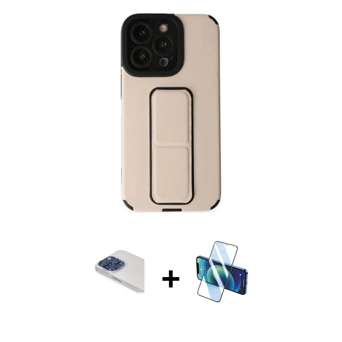MARSİLYAN™- iPhone 13 Pro Max Kılıf Çekirdek Yansıma - Siyah 3D Antistatik Cam Ekran Koruyucu + Pers Alüminyum Kamera Lens - LT