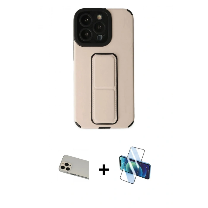MARSİLYAN™- iPhone 13 Pro Max Kılıf Çekirdek Yansıma - Siyah 3D Antistatik Cam Ekran Koruyucu + Rainbow Kamera Lens Koruma Cam - REGD