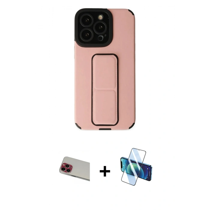 MARSİLYAN™- iPhone 13 Pro Max Kılıf Çekirdek Yansıma - Siyah 3D Antistatik Cam Ekran Koruyucu + Rainbow Kamera Lens Koruma Cam - KI