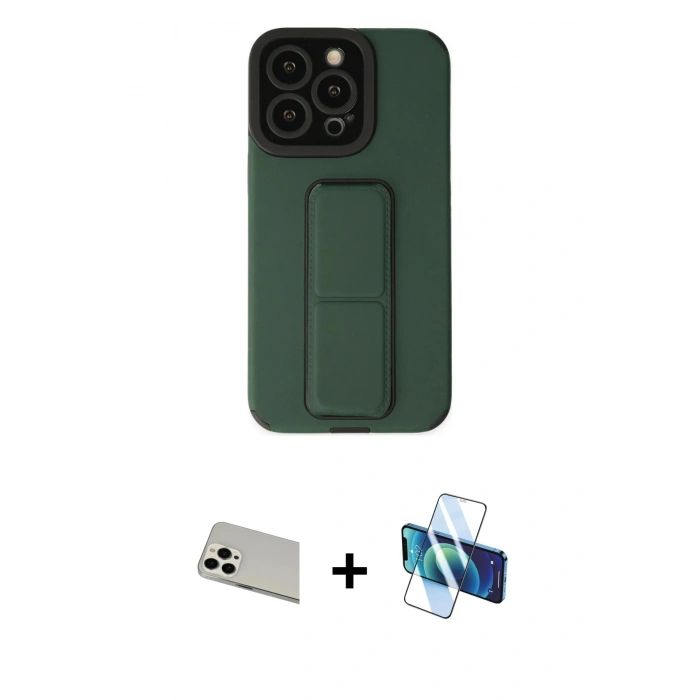MARSİLYAN™- iPhone 13 Pro Max Kılıf Çekirdek Yansıma - Siyah 3D Antistatik Cam Ekran Koruyucu + Rainbow Kamera Lens Koruma Cam - BZ