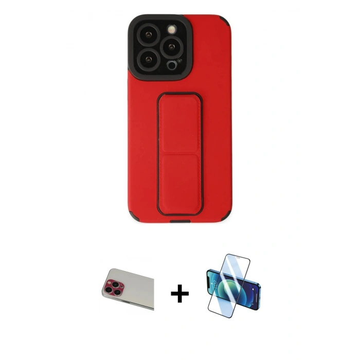 MARSİLYAN™- iPhone 13 Pro Max Kılıf Çekirdek Yansıma - Siyah 3D Antistatik Cam Ekran Koruyucu + Rainbow Kamera Lens Koruma Cam - KI