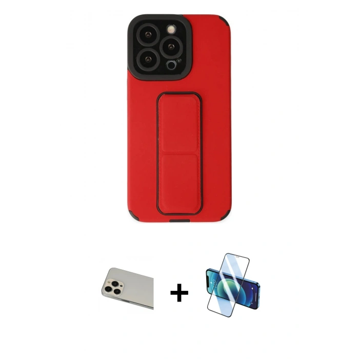 MARSİLYAN™- iPhone 13 Pro Max Kılıf Çekirdek Yansıma - Siyah 3D Antistatik Cam Ekran Koruyucu + Rainbow Kamera Lens Koruma Cam - REGD