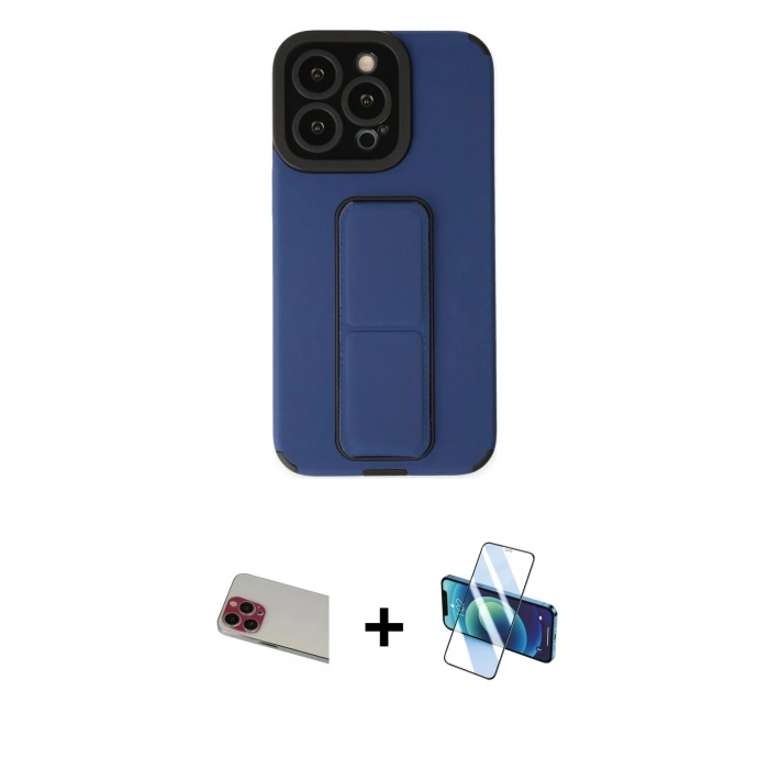 MARSİLYAN™- iPhone 13 Pro Max Kılıf Çekirdek Yansıma - Siyah 3D Antistatik Cam Ekran Koruyucu + Rainbow Kamera Lens Koruma Cam - KI