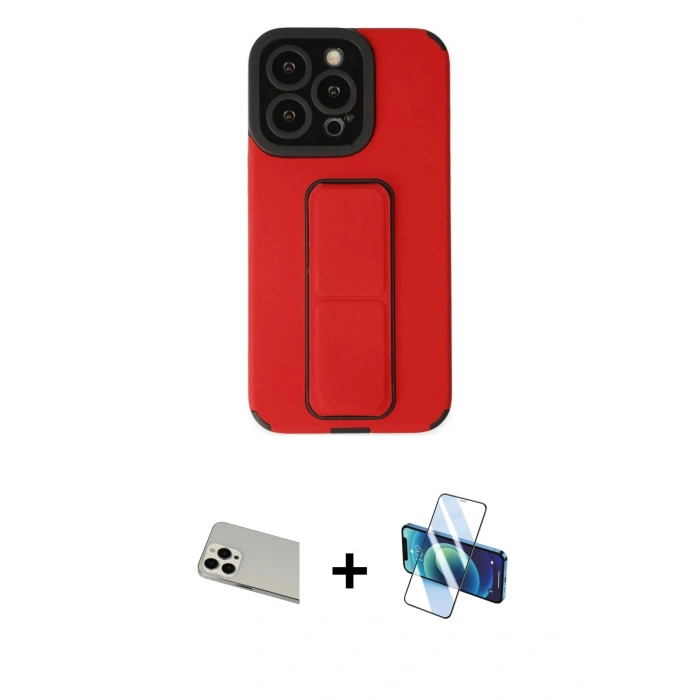 MARSİLYAN™- iPhone 13 Pro Max Kılıf Çekirdek Yansıma - Siyah 3D Antistatik Cam Ekran Koruyucu + Rainbow Kamera Lens Koruma Cam - BZ