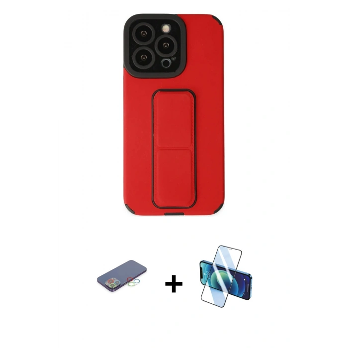 MARSİLYAN™- iPhone 13 Pro Max Kılıf Çekirdek Yansıma - Siyah 3D Antistatik Cam Ekran Koruyucu + Renkli Kamera Lens Koruma Cam - MI