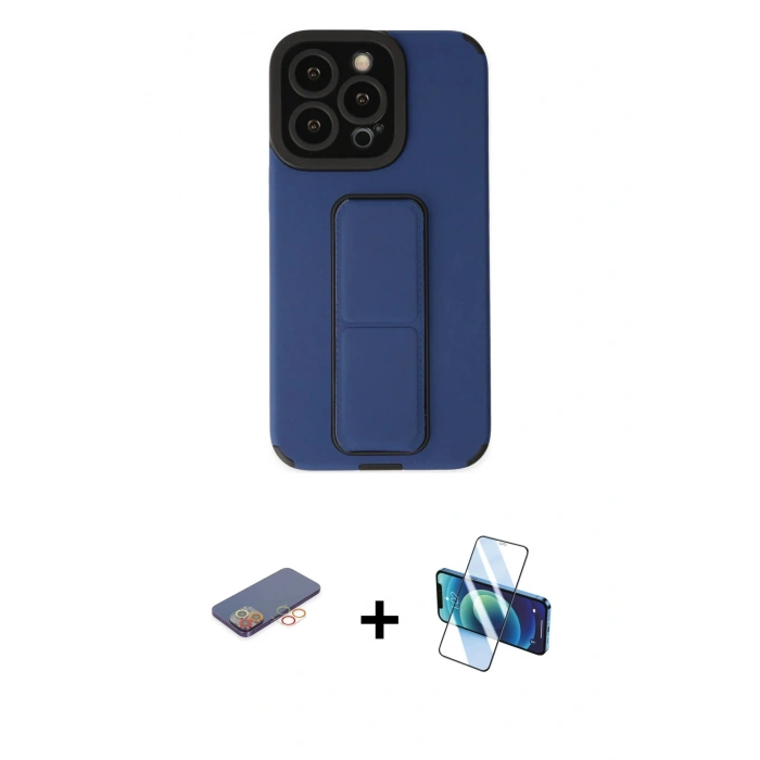 MARSİLYAN™- iPhone 13 Pro Max Kılıf Çekirdek Yansıma - Siyah 3D Antistatik Cam Ekran Koruyucu + Renkli Kamera Lens Koruma Cam - TU