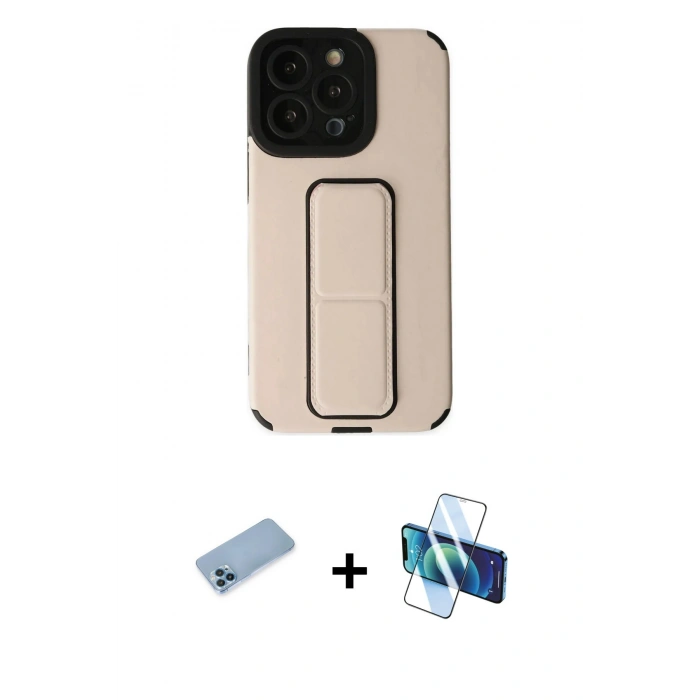 MARSİLYAN™- iPhone 13 Pro Max Kılıf Çekirdek Yansıma - Siyah 3D Antistatik Cam Ekran Koruyucu + Shine Kamera Lens Koruma Cam - MI