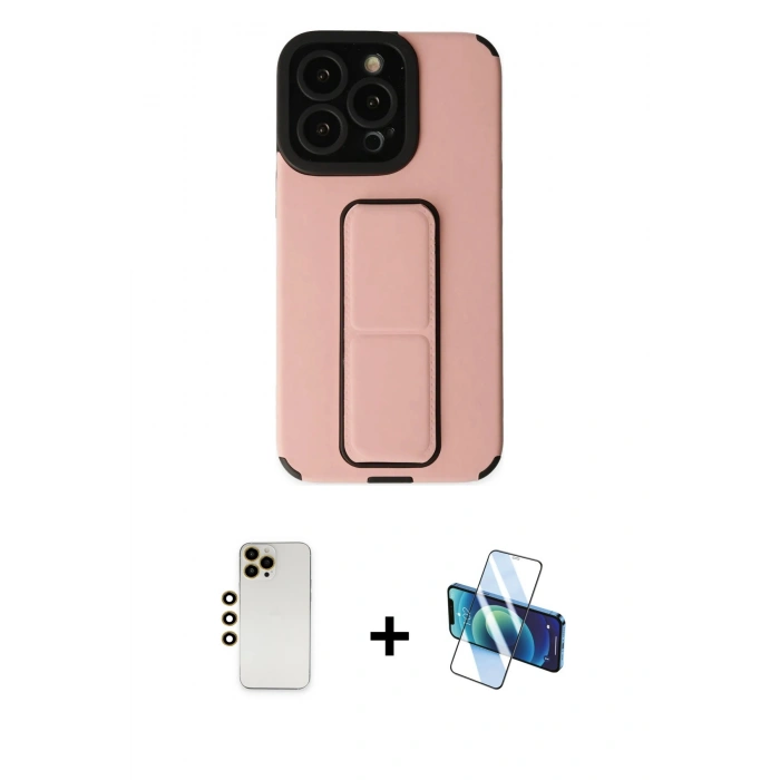 MARSİLYAN™- iPhone 13 Pro Max Kılıf Çekirdek Yansıma - Siyah 3D Antistatik Cam Ekran Koruyucu + Shine Kamera Lens - GD