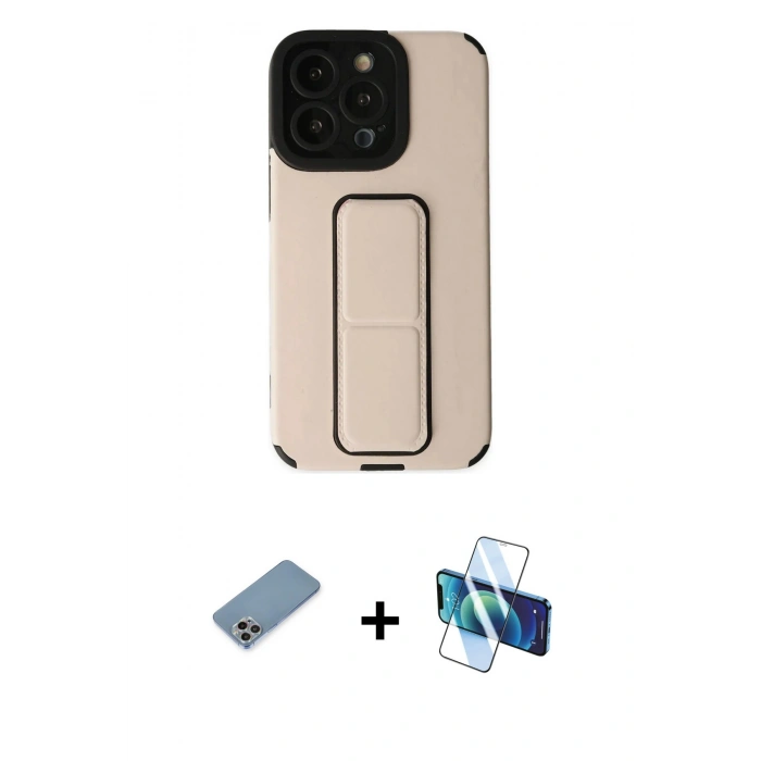 MARSİLYAN™- iPhone 13 Pro Max Kılıf Çekirdek Yansıma - Siyah 3D Antistatik Cam Ekran Koruyucu + Shine Kamera Lens Koruma Cam - GI