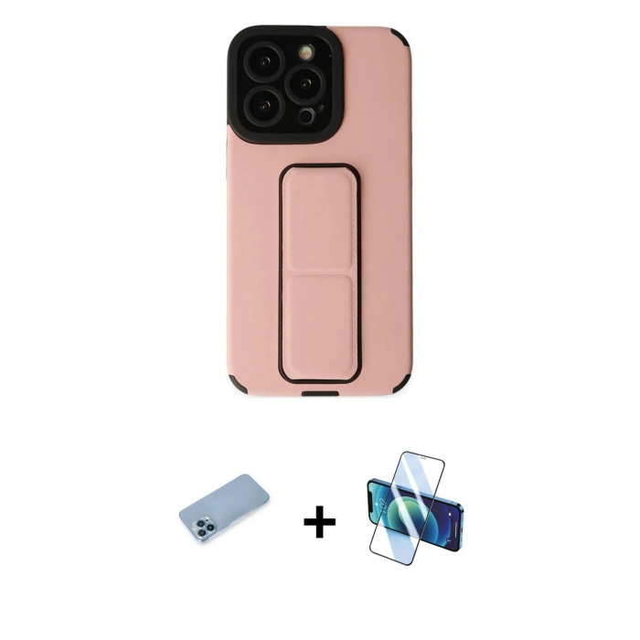 MARSİLYAN™- iPhone 13 Pro Max Kılıf Çekirdek Yansıma - Siyah 3D Antistatik Cam Ekran Koruyucu + Shine Kamera Lens Koruma Cam - MI