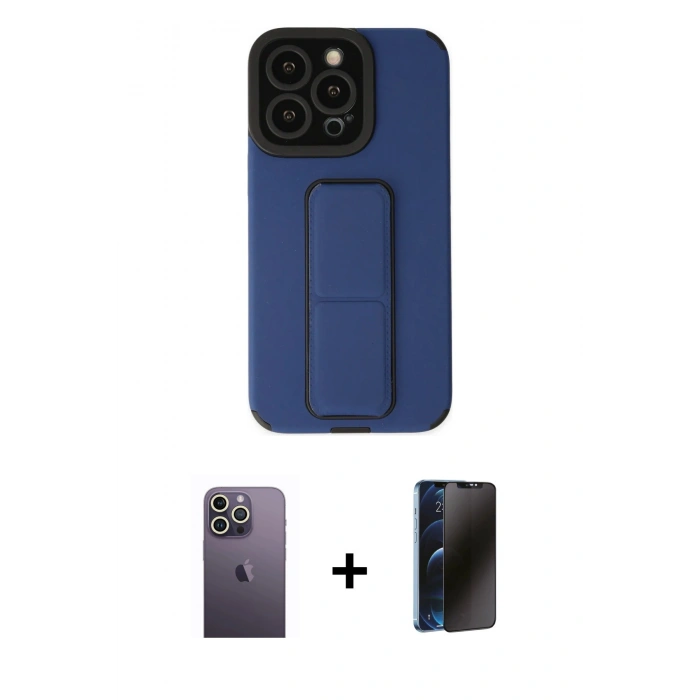 MARSİLYAN™- iPhone 13 Pro Max Kılıf Çekirdek Yansıma - Siyah 3D Antistatik Hayalet Cam Ekran Koruyucu + Neon Fosforlu Kamera Lens - BZ