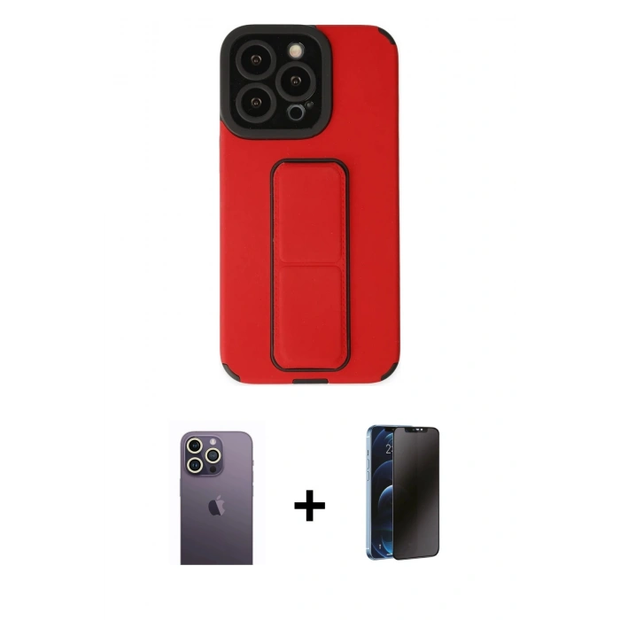 MARSİLYAN™- iPhone 13 Pro Max Kılıf Çekirdek Yansıma - Siyah 3D Antistatik Hayalet Cam Ekran Koruyucu + Neon Fosforlu Kamera Lens - BZ