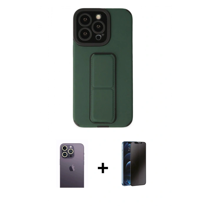 MARSİLYAN™- iPhone 13 Pro Max Kılıf Çekirdek Yansıma - Siyah 3D Antistatik Hayalet Cam Ekran Koruyucu + Neon Fosforlu Kamera Lens - BZ