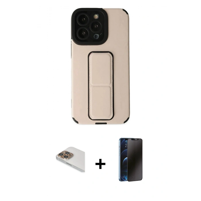 MARSİLYAN™- iPhone 13 Pro Max Kılıf Çekirdek Yansıma - Siyah 3D Antistatik Hayalet Cam Ekran Koruyucu + Pers Alüminyum Kamera Lens - GD