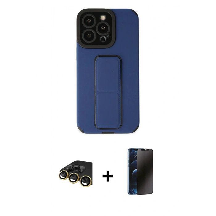 MARSİLYAN™- iPhone 13 Pro Max Kılıf Çekirdek Yansıma - Siyah 3D Antistatik Hayalet Cam Ekran Koruyucu + Raze Metal Kamera Lens - GD