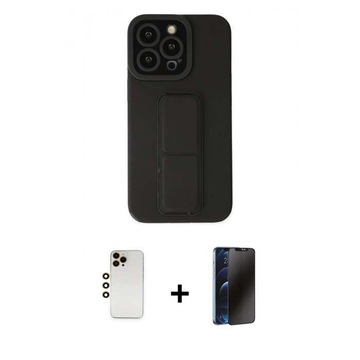 MARSİLYAN™- iPhone 13 Pro Max Kılıf Çekirdek Yansıma - Siyah 3D Antistatik Hayalet Cam Ekran Koruyucu + Shine Kamera Lens - GD