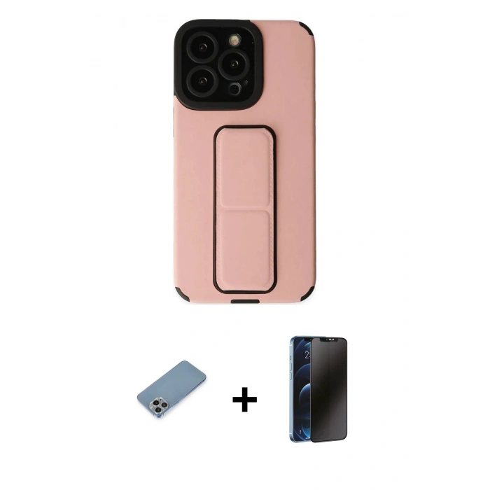 MARSİLYAN™- iPhone 13 Pro Max Kılıf Çekirdek Yansıma - Siyah 3D Antistatik Hayalet Cam Ekran Koruyucu + Shine Kamera Lens Koruma Cam - GI
