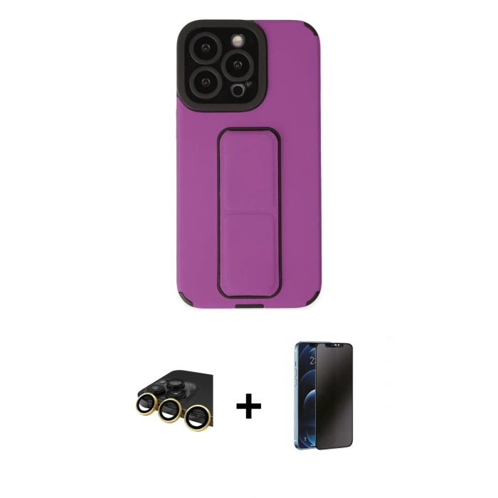 MARSİLYAN™- iPhone 13 Pro Max Kılıf Çekirdek Yansıma - Siyah 3D Antistatik Hayalet Cam Ekran Koruyucu + Raze Metal Kamera Lens - GD