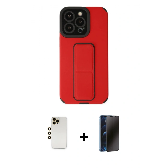 MARSİLYAN™- iPhone 13 Pro Max Kılıf Çekirdek Yansıma - Siyah 3D Antistatik Hayalet Cam Ekran Koruyucu + Shine Kamera Lens - GD