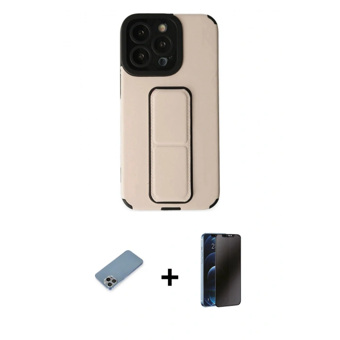 MARSİLYAN™- iPhone 13 Pro Max Kılıf Çekirdek Yansıma - Siyah 3D Antistatik Hayalet Cam Ekran Koruyucu + Shine Kamera Lens Koruma Cam - GI