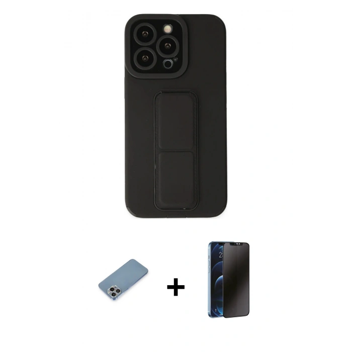 MARSİLYAN™- iPhone 13 Pro Max Kılıf Çekirdek Yansıma - Siyah 3D Antistatik Hayalet Cam Ekran Koruyucu + Shine Kamera Lens Koruma Cam - GI