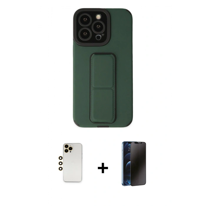 MARSİLYAN™- iPhone 13 Pro Max Kılıf Çekirdek Yansıma - Siyah 3D Antistatik Hayalet Cam Ekran Koruyucu + Shine Kamera Lens - GD