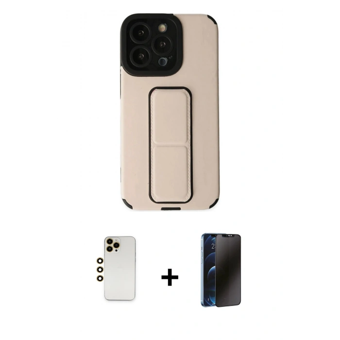 MARSİLYAN™- iPhone 13 Pro Max Kılıf Çekirdek Yansıma - Siyah 3D Antistatik Hayalet Cam Ekran Koruyucu + Shine Kamera Lens - GD
