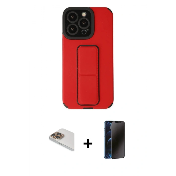 MARSİLYAN™- iPhone 13 Pro Max Kılıf Çekirdek Yansıma - Siyah 3D Antistatik Hayalet Cam Ekran Koruyucu + Pers Alüminyum Kamera Lens - GD
