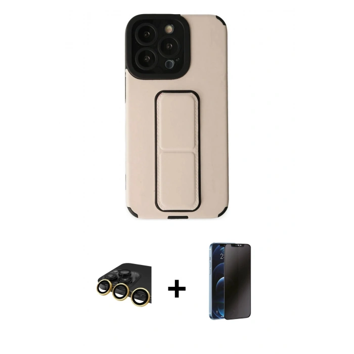 MARSİLYAN™- iPhone 13 Pro Max Kılıf Çekirdek Yansıma - Siyah 3D Antistatik Hayalet Cam Ekran Koruyucu + Raze Metal Kamera Lens - GD