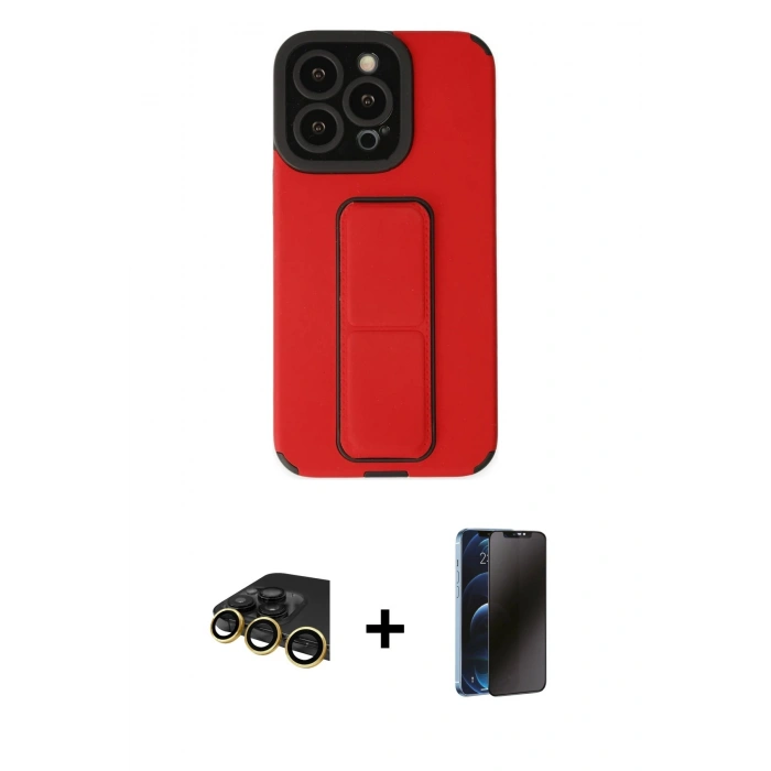 MARSİLYAN™- iPhone 13 Pro Max Kılıf Çekirdek Yansıma - Siyah 3D Antistatik Hayalet Cam Ekran Koruyucu + Raze Metal Kamera Lens - GD