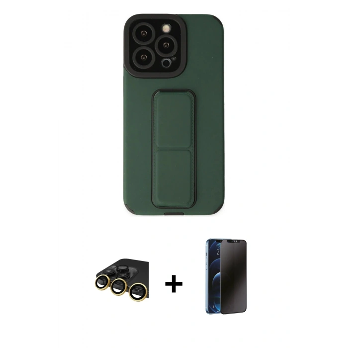 MARSİLYAN™- iPhone 13 Pro Max Kılıf Çekirdek Yansıma - Siyah 3D Antistatik Hayalet Cam Ekran Koruyucu + Raze Metal Kamera Lens - GD