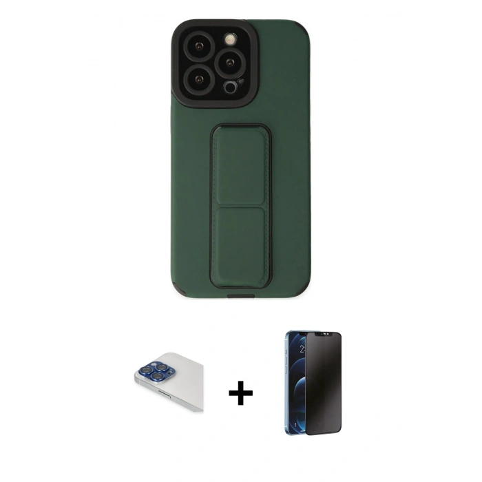 MARSİLYAN™- iPhone 13 Pro Max Kılıf Çekirdek Yansıma - Siyah 3D Antistatik Hayalet Cam Ekran Koruyucu + Pers Alüminyum Kamera Lens - LT