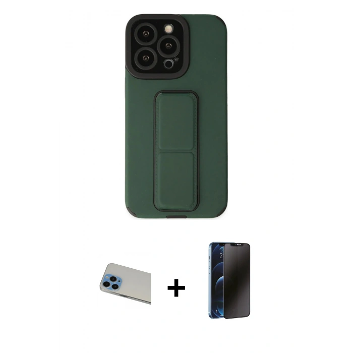 MARSİLYAN™- iPhone 13 Pro Max Kılıf Çekirdek Yansıma - Siyah 3D Antistatik Hayalet Cam Ekran Koruyucu + Rainbow Kamera Lens Koruma Cam - MI