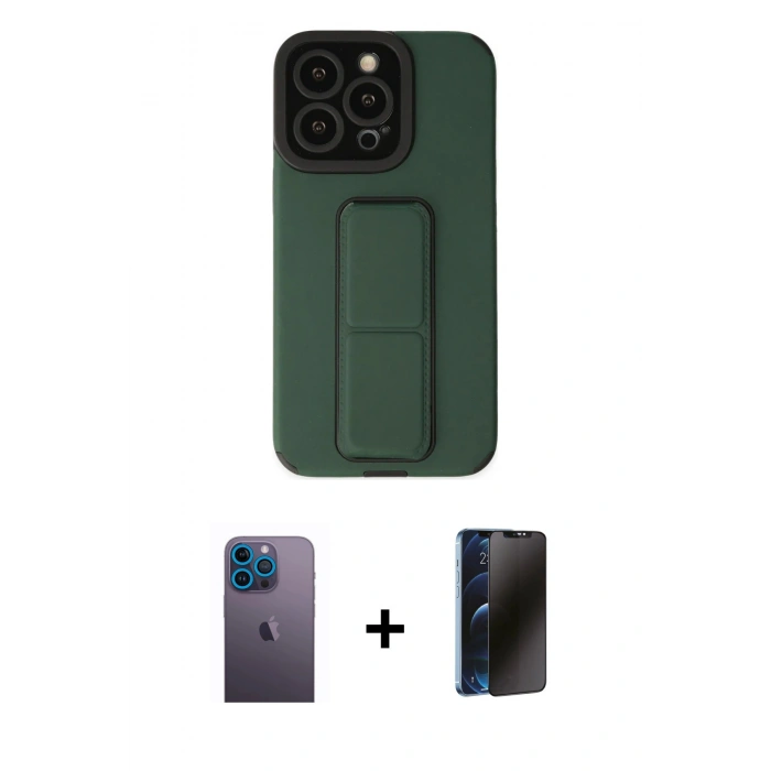 MARSİLYAN™- iPhone 13 Pro Max Kılıf Çekirdek Yansıma - Siyah 3D Antistatik Hayalet Cam Ekran Koruyucu + Neon Fosforlu Kamera Lens - MI