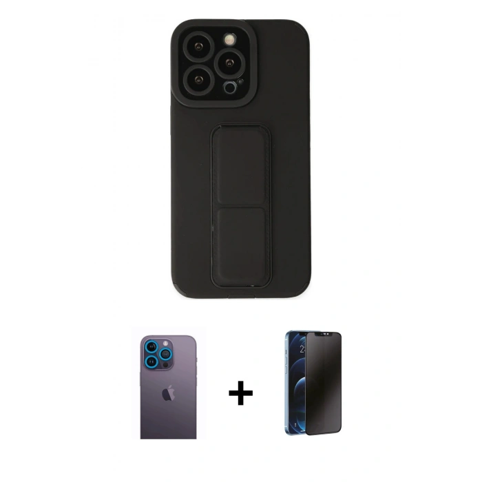 MARSİLYAN™- iPhone 13 Pro Max Kılıf Çekirdek Yansıma - Siyah 3D Antistatik Hayalet Cam Ekran Koruyucu + Neon Fosforlu Kamera Lens - MI