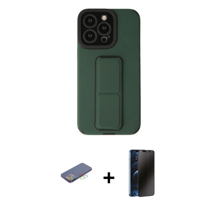 MARSİLYAN™- iPhone 13 Pro Max Kılıf Çekirdek Yansıma - Siyah 3D Antistatik Hayalet Cam Ekran Koruyucu + Renkli Kamera Lens Koruma Cam - MI
