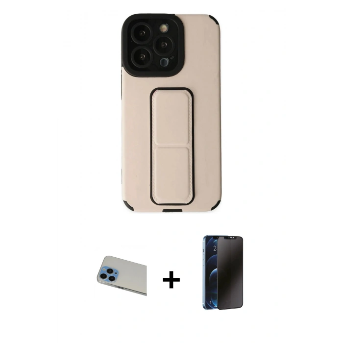 MARSİLYAN™- iPhone 13 Pro Max Kılıf Çekirdek Yansıma - Siyah 3D Antistatik Hayalet Cam Ekran Koruyucu + Rainbow Kamera Lens Koruma Cam - MI