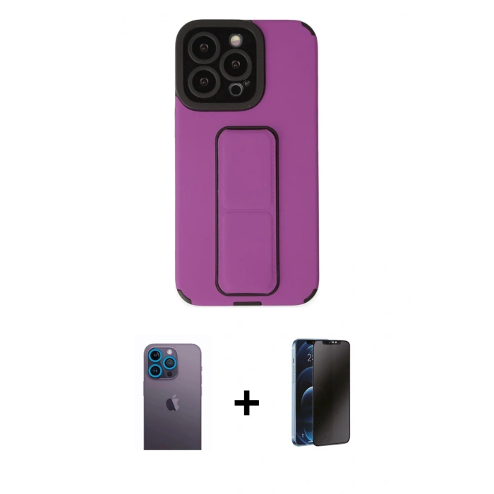 MARSİLYAN™- iPhone 13 Pro Max Kılıf Çekirdek Yansıma - Siyah 3D Antistatik Hayalet Cam Ekran Koruyucu + Neon Fosforlu Kamera Lens - MI