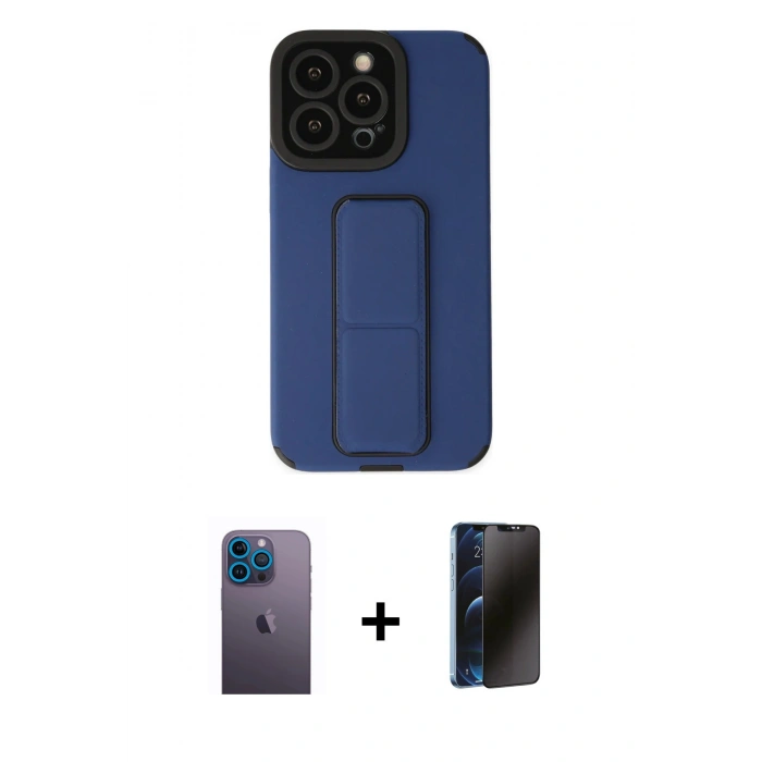 MARSİLYAN™- iPhone 13 Pro Max Kılıf Çekirdek Yansıma - Siyah 3D Antistatik Hayalet Cam Ekran Koruyucu + Neon Fosforlu Kamera Lens - MI