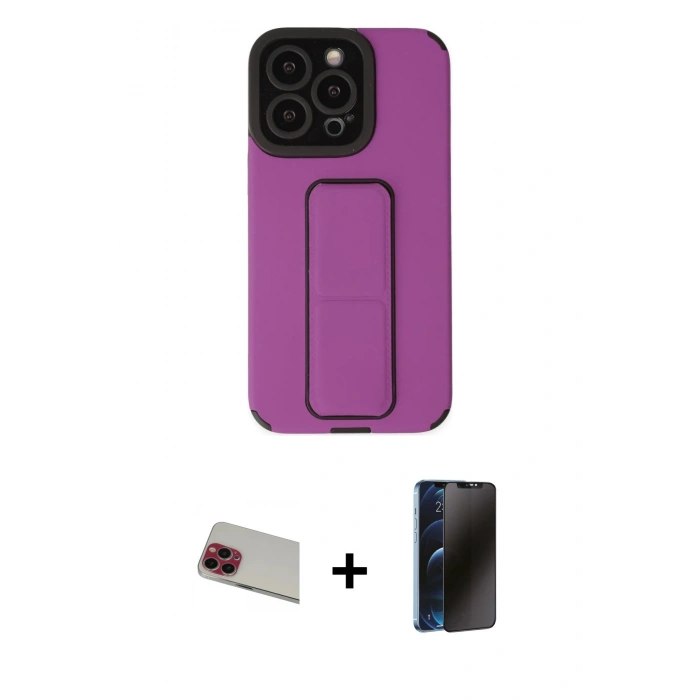 MARSİLYAN™- iPhone 13 Pro Max Kılıf Çekirdek Yansıma - Siyah 3D Antistatik Hayalet Cam Ekran Koruyucu + Rainbow Kamera Lens Koruma Cam - KI