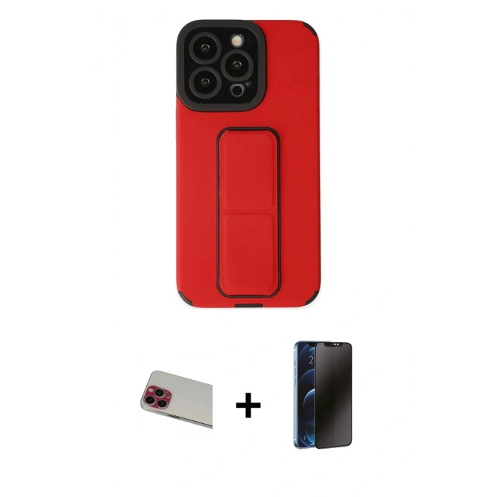 MARSİLYAN™- iPhone 13 Pro Max Kılıf Çekirdek Yansıma - Siyah 3D Antistatik Hayalet Cam Ekran Koruyucu + Rainbow Kamera Lens Koruma Cam - KI