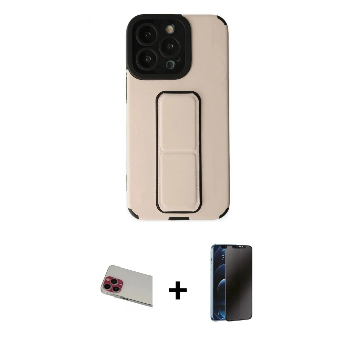 MARSİLYAN™- iPhone 13 Pro Max Kılıf Çekirdek Yansıma - Siyah 3D Antistatik Hayalet Cam Ekran Koruyucu + Rainbow Kamera Lens Koruma Cam - KI
