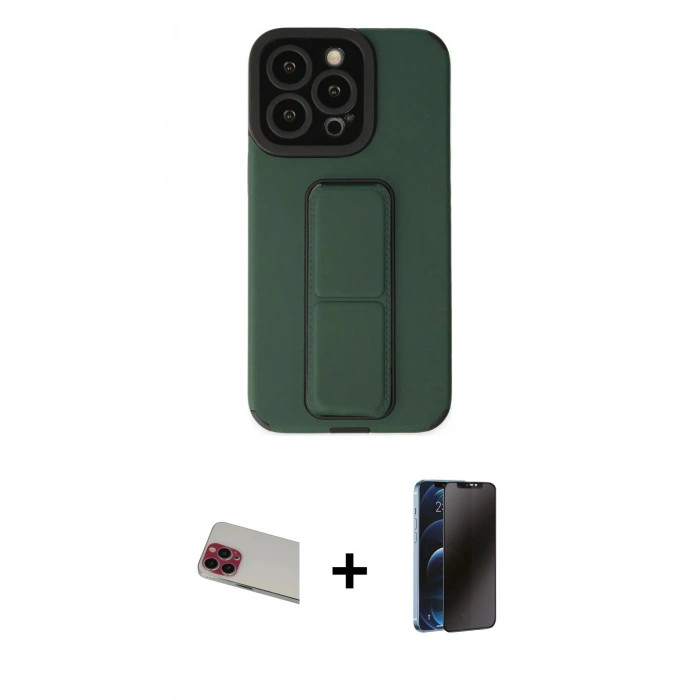 MARSİLYAN™- iPhone 13 Pro Max Kılıf Çekirdek Yansıma - Siyah 3D Antistatik Hayalet Cam Ekran Koruyucu + Rainbow Kamera Lens Koruma Cam - KI