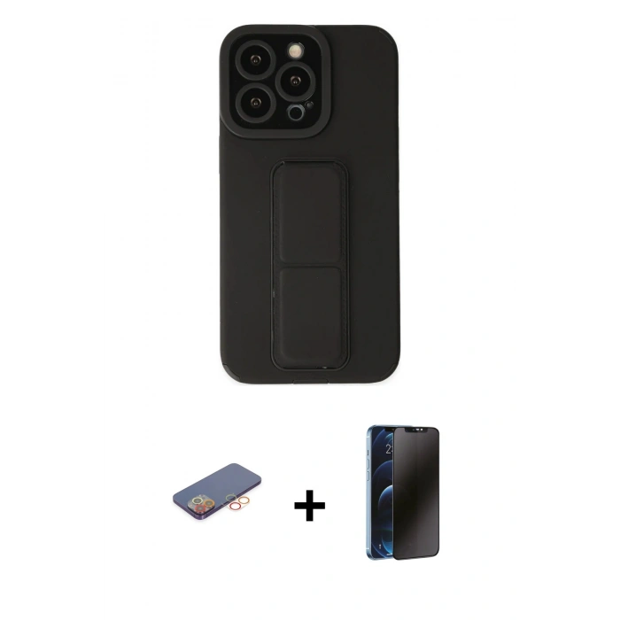 MARSİLYAN™- iPhone 13 Pro Max Kılıf Çekirdek Yansıma - Siyah 3D Antistatik Hayalet Cam Ekran Koruyucu + Renkli Kamera Lens Koruma Cam - TU